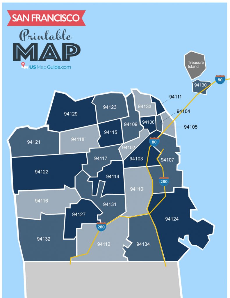 Printable San Francisco Zip Code Map 791x1024 