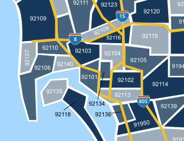 San Diego Downtown Zip Code Map - Map of world
