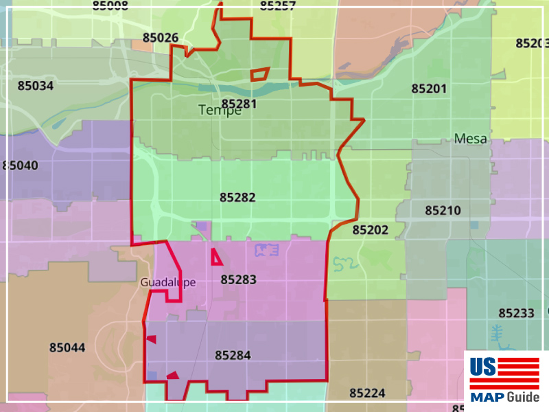 Tempe, AZ Zip Code Map (4 Zip Codes) – US Map Guide